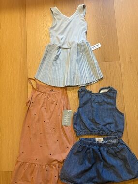 Blue Denim Zara Denim set+ H&M dress + Light Blue Pleated Skirt Set